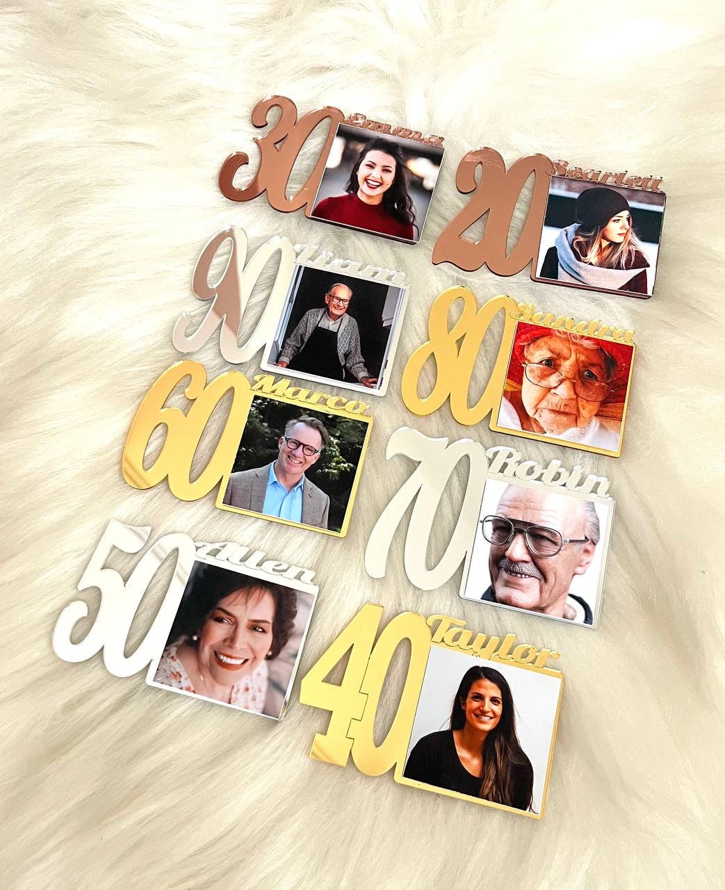 Custom 90 Birthday Photo Magnet, 30th Birthday Picture Frame, 40th Birthday, Birthday Party Gift, Age 50 Favors, Grandmother Birthday Gift