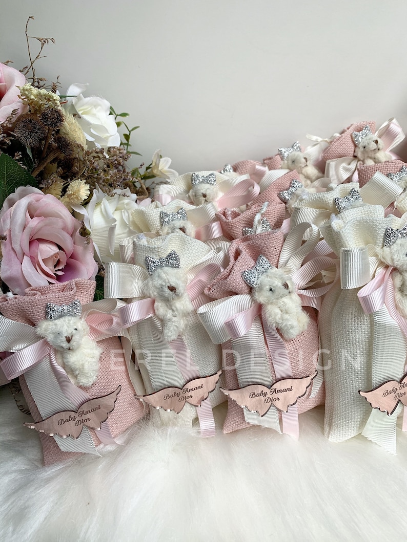 Pink Teddy Bear Sachet Bags Baby Shower Gift Bags Etsy