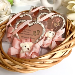 Orsetto di peluche a forma di cuore, bomboniere per baby shower con orsetto di peluche in oro rosa, bomboniere per baby shower per bambine, annuncio di nascita, regalo per la festa di rivelazione del sesso del bambino