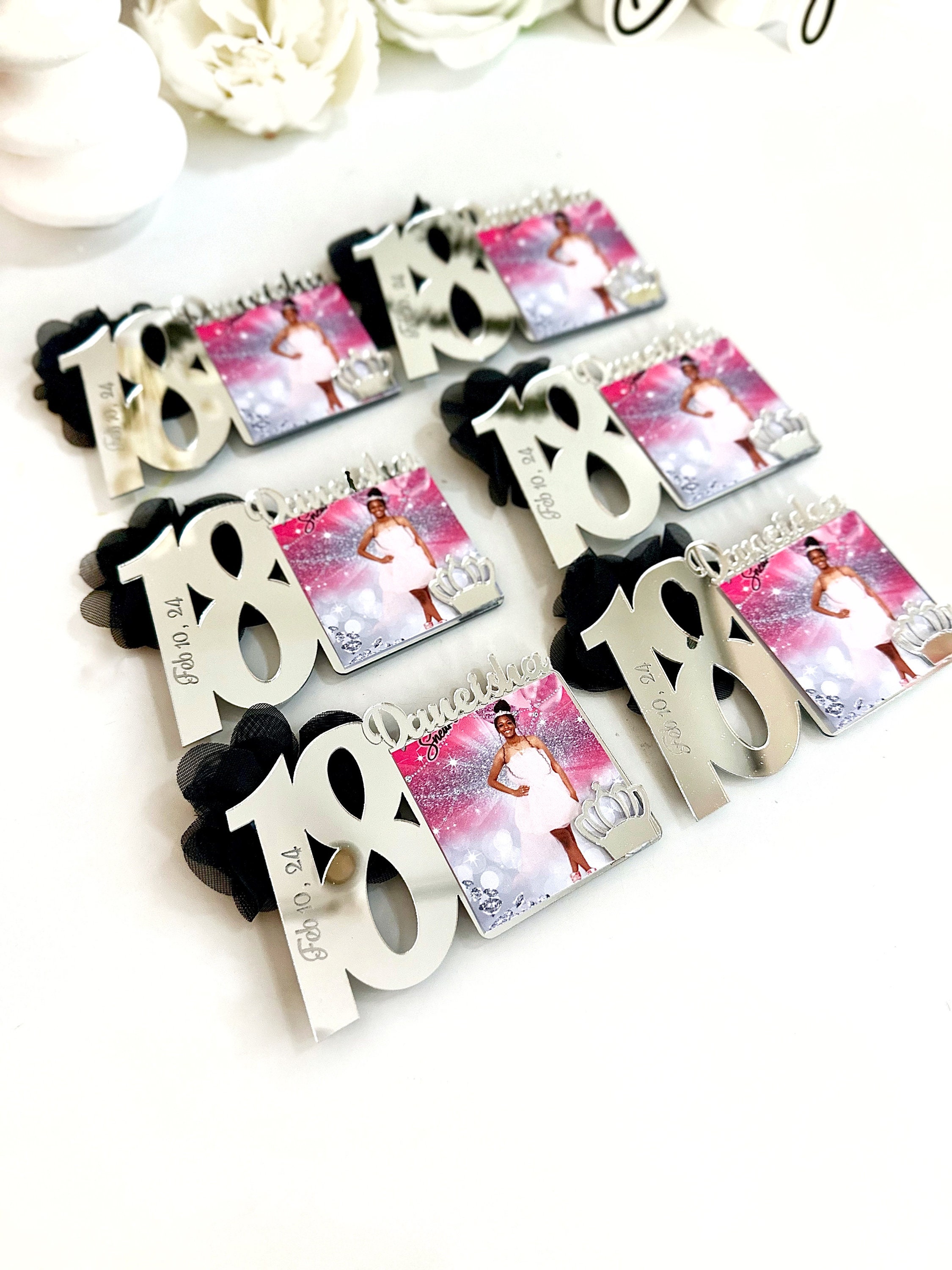 Custom Silver Sweet 18 Photo Magnets, Sweet 18th Birthday Favors, 18th Party Gift, Sweet 18 Frames, Birthday Party Gift, Quinceañera Gift