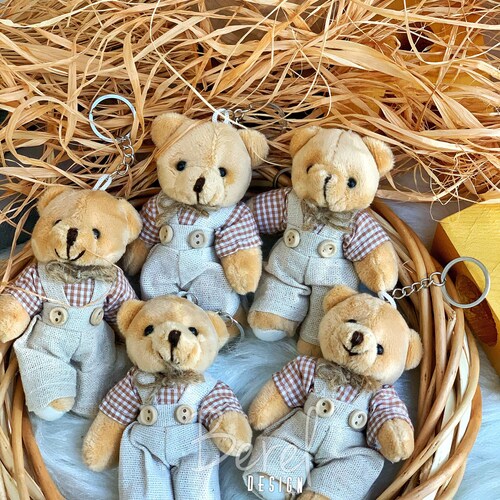 Custom Plush Teddy Bear Keychain Baby Shower Party Favors Etsy