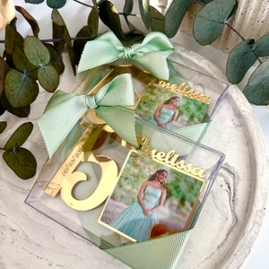 Custom Sage Green Gold Mis Quince Años, Sweet 15th Photo Magnet, 15th Birthday Gift, XV Añera Favors, Quinceañera 15 Birthday Party Favors
