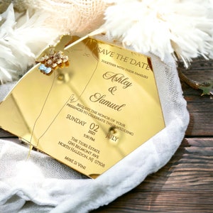 Invito sposa sposo per matrimonio, invito a nozze esagonale in acrilico, invito di lusso, invito a nozze elegante, biglietto d'invito salva la data