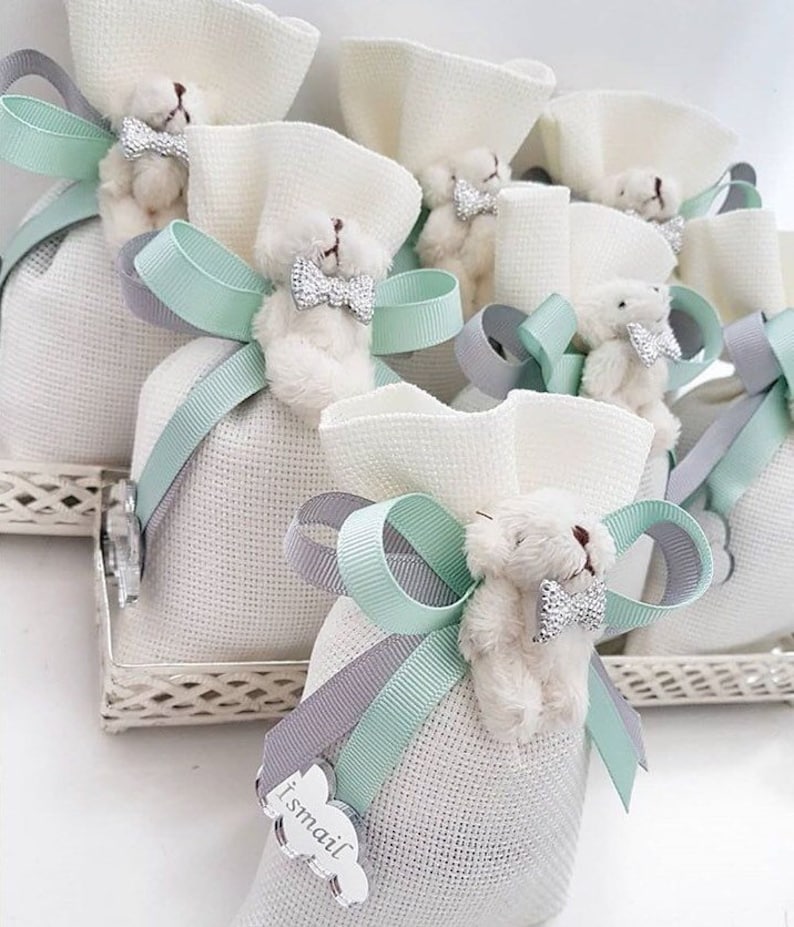 Baptism Favor Party Gifts Pink Teddy Bear Sachet Bags Baby Shower Gift Bags 10 pcs Bridal Shower Birthday Gifts Baby Girl Favors