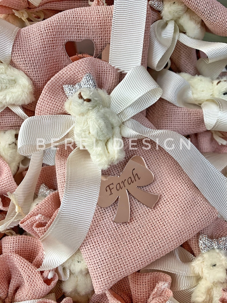 Teddy Bear Gift Bags, Pink Baby Shower Gift Bags, Candy Bags, Packaging Bags, Personalized Gift, Party Favors, Party Bags, Baby Welcome image 2