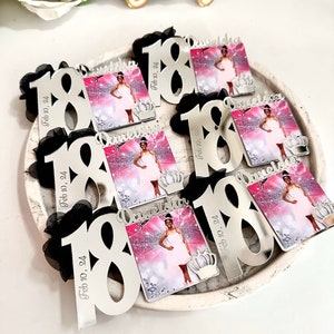 Custom Silver Sweet 18 Photo Magnets, Sweet 18th Birthday Favors, 18th Party Gift, Sweet 18 Frames, Birthday Party Gift, Quinceañera Gift