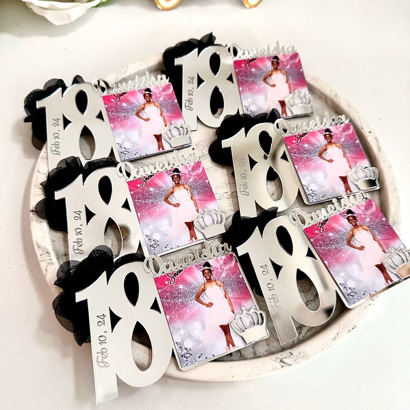 Custom Silver Sweet 18 Photo Magnets, Sweet 18th Birthday Favors, 18th Party Gift, Sweet 18 Frames, Birthday Party Gift, Quinceañera Gift