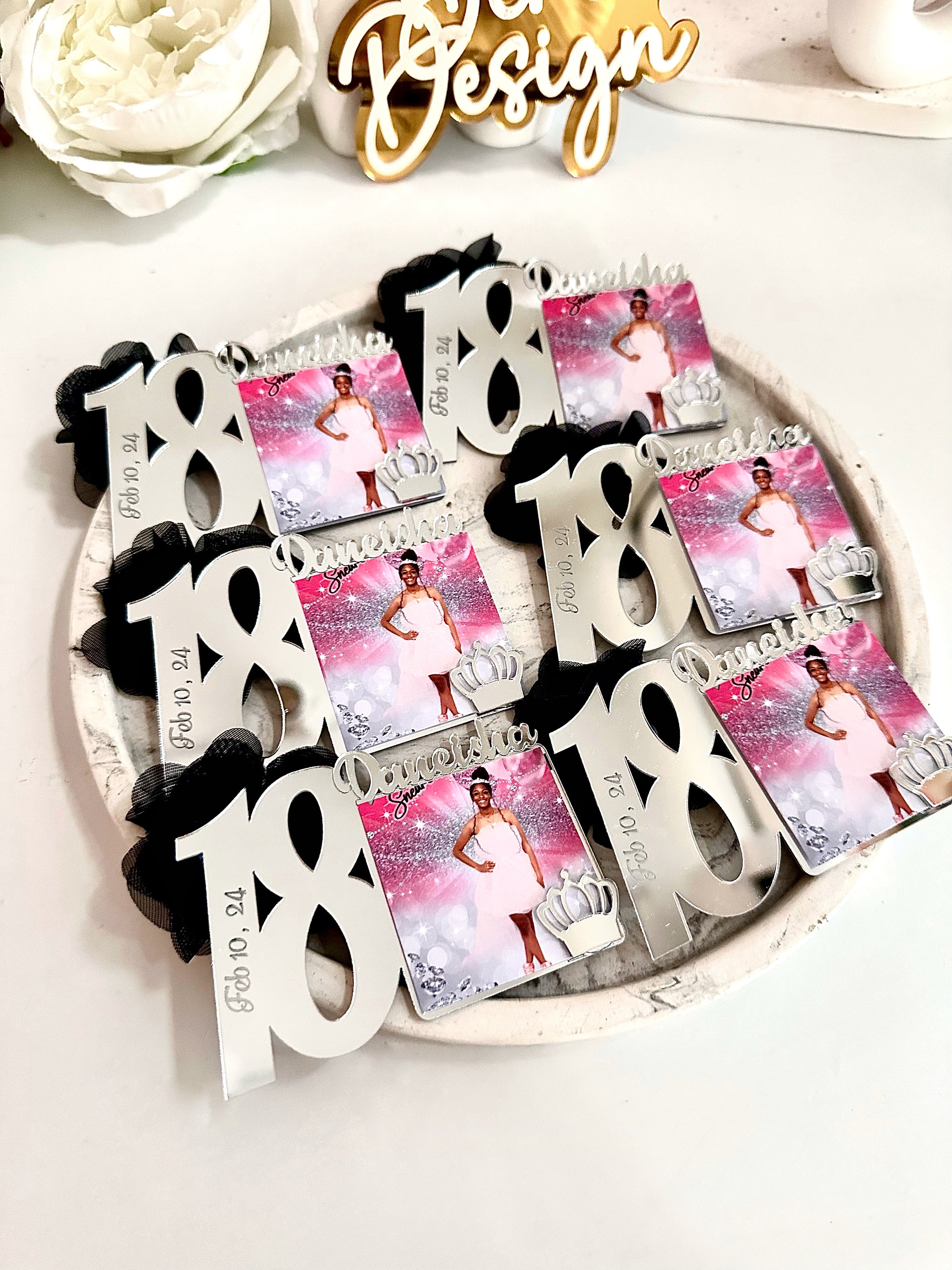 Custom Silver Sweet 18 Photo Magnets, Sweet 18th Birthday Favors, 18th Party Gift, Sweet 18 Frames, Birthday Party Gift, Quinceañera Gift