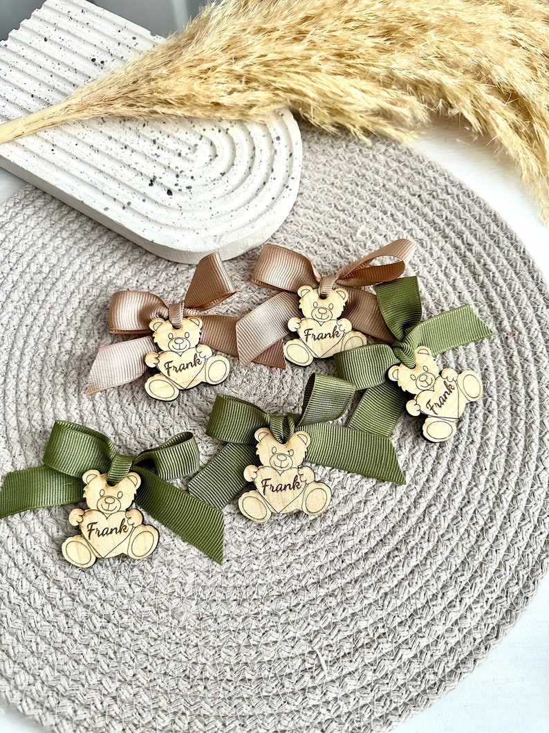 Brown Teddy Bear, Wooden Tag, Boho Bear, Baby Shower Tag, We can Bearly Wait, Thank You Beary Much, Teddy Bear Birthday, Bear with Heart image 4