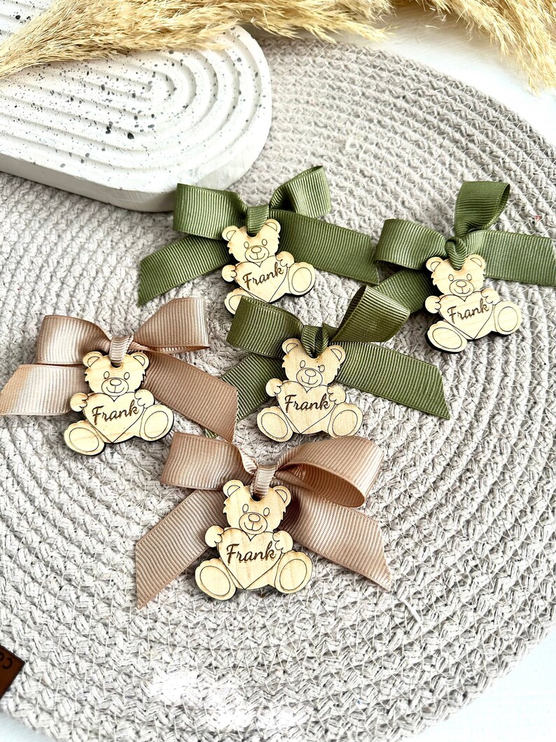 Brown Teddy Bear, Wooden Tag, Boho Bear, Baby Shower Tag, We can Bearly Wait, Thank You Beary Much, Teddy Bear Birthday, Bear with Heart image 3