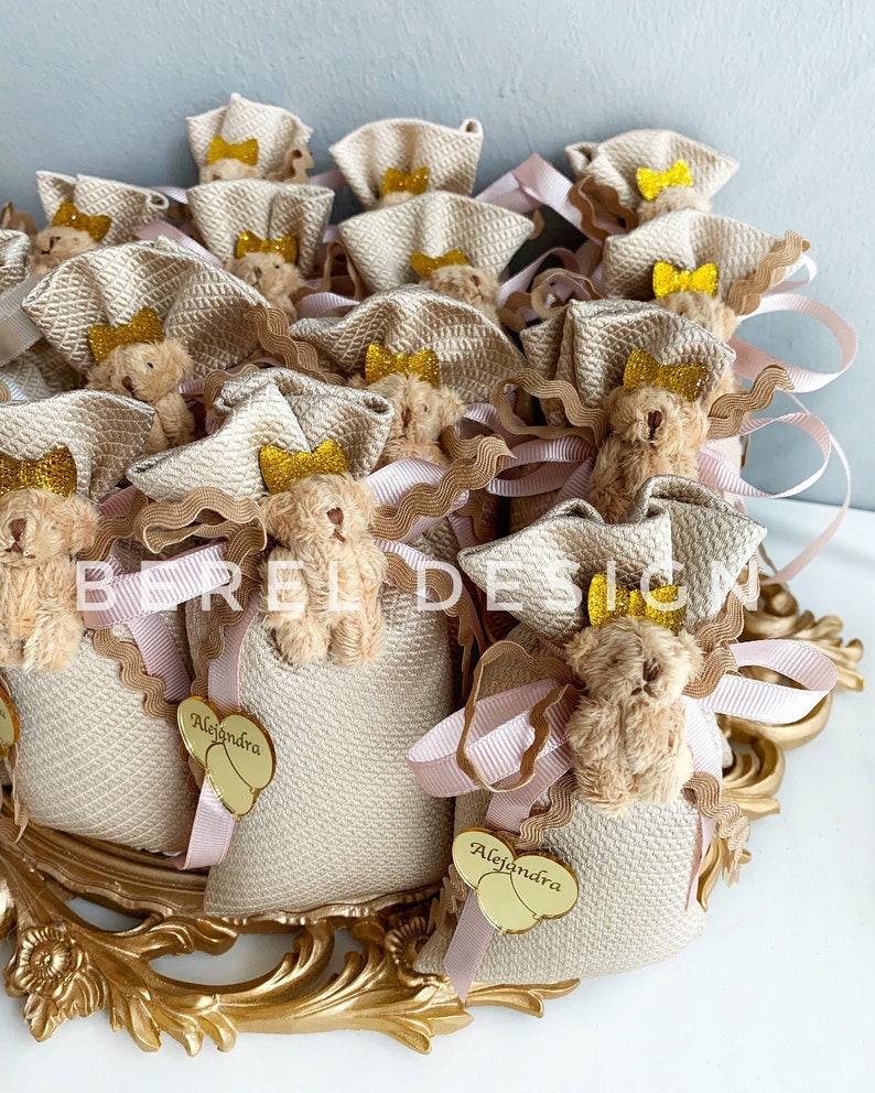 Beige Teddy Bear Sachet Bags Baby Shower Gifts Wedding Etsy