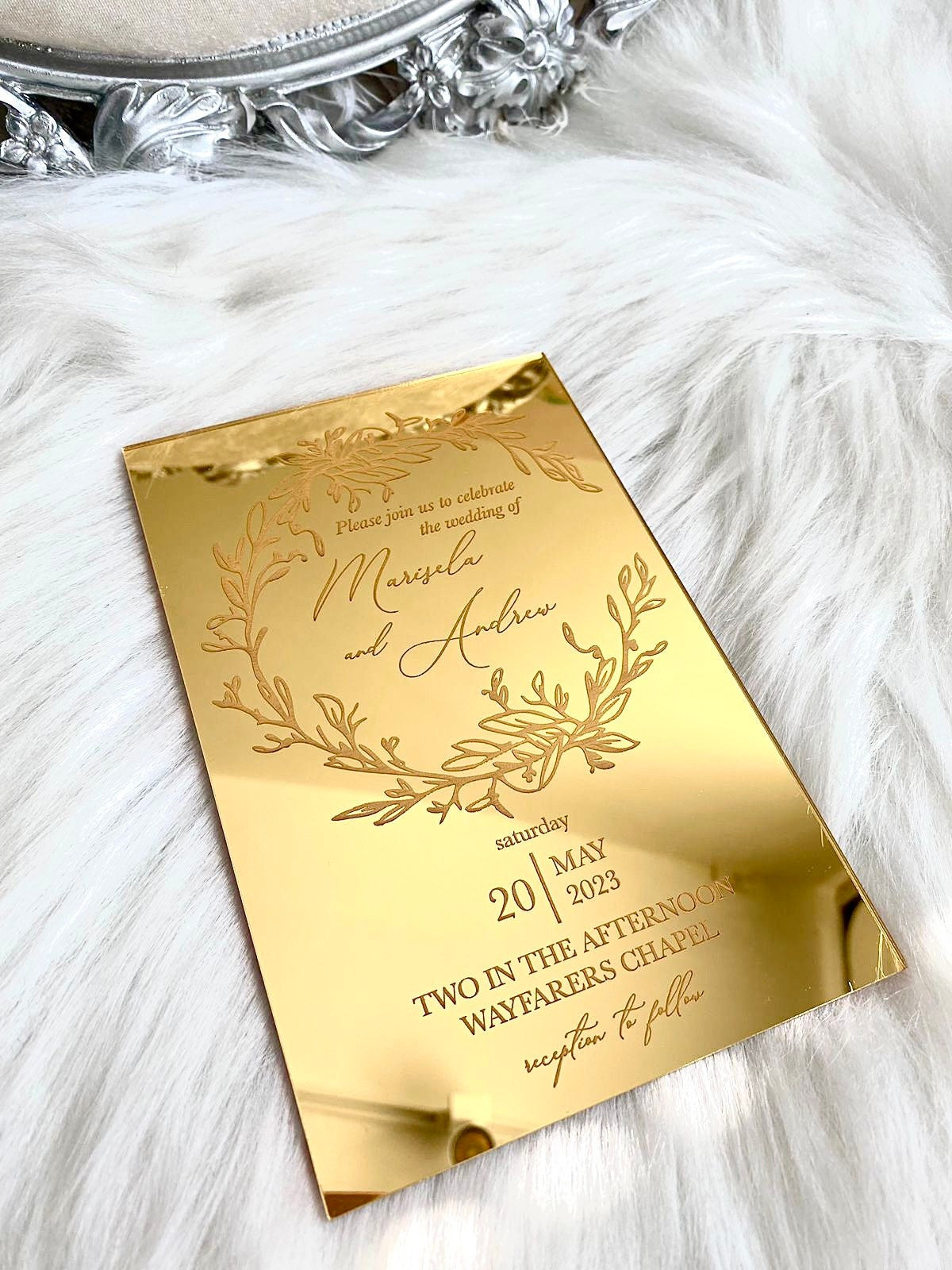 Rectangle Wedding Acrylic Invitation Card, Personalized Gift, Wedding Gift Card, Wedding Mirror Invitation, Sweet 16, Wedding Invitation