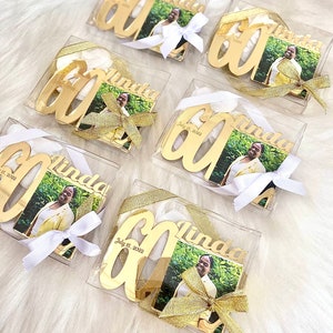 Custom Gold 60 Birthday Photo Magnet, Personalized Gift, 50 Birthday Favors, 40 Birthday, 30 Birthday, 20 Birthday, 70 Birthday, 90 Birthday