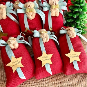 Christmas Sack, Xmas Gift Bag, Noel Gifts for friend, Merry Christmas Favor for Coworkers, Custom Xmas Gift, Teddy Bear Bag, Beary Christmas