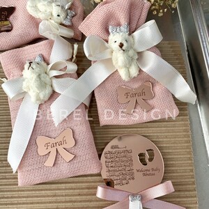 Teddy Bear Gift Bags, Pink Baby Shower Gift Bags, Candy Bags, Packaging Bags, Personalized Gift, Party Favors, Party Bags, Baby Welcome image 3