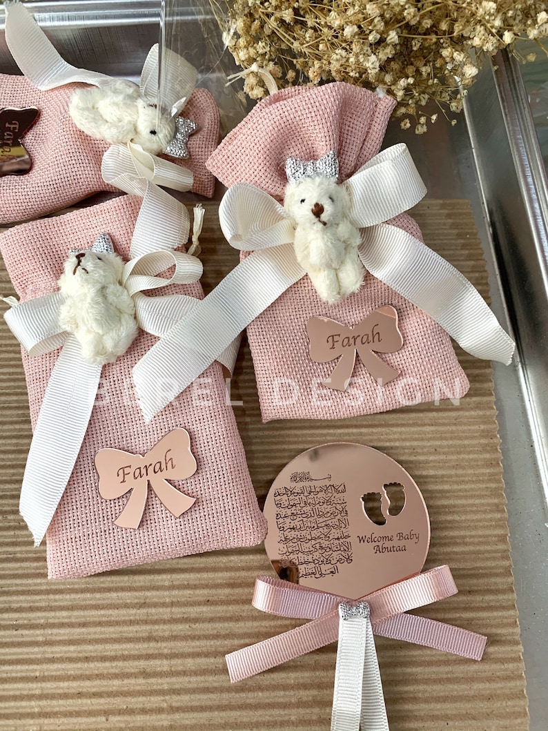 Teddy Bear Gift Bags, Pink Baby Shower Gift Bags, Candy Bags, Packaging Bags, Personalized Gift, Party Favors, Party Bags, Baby Welcome image 3