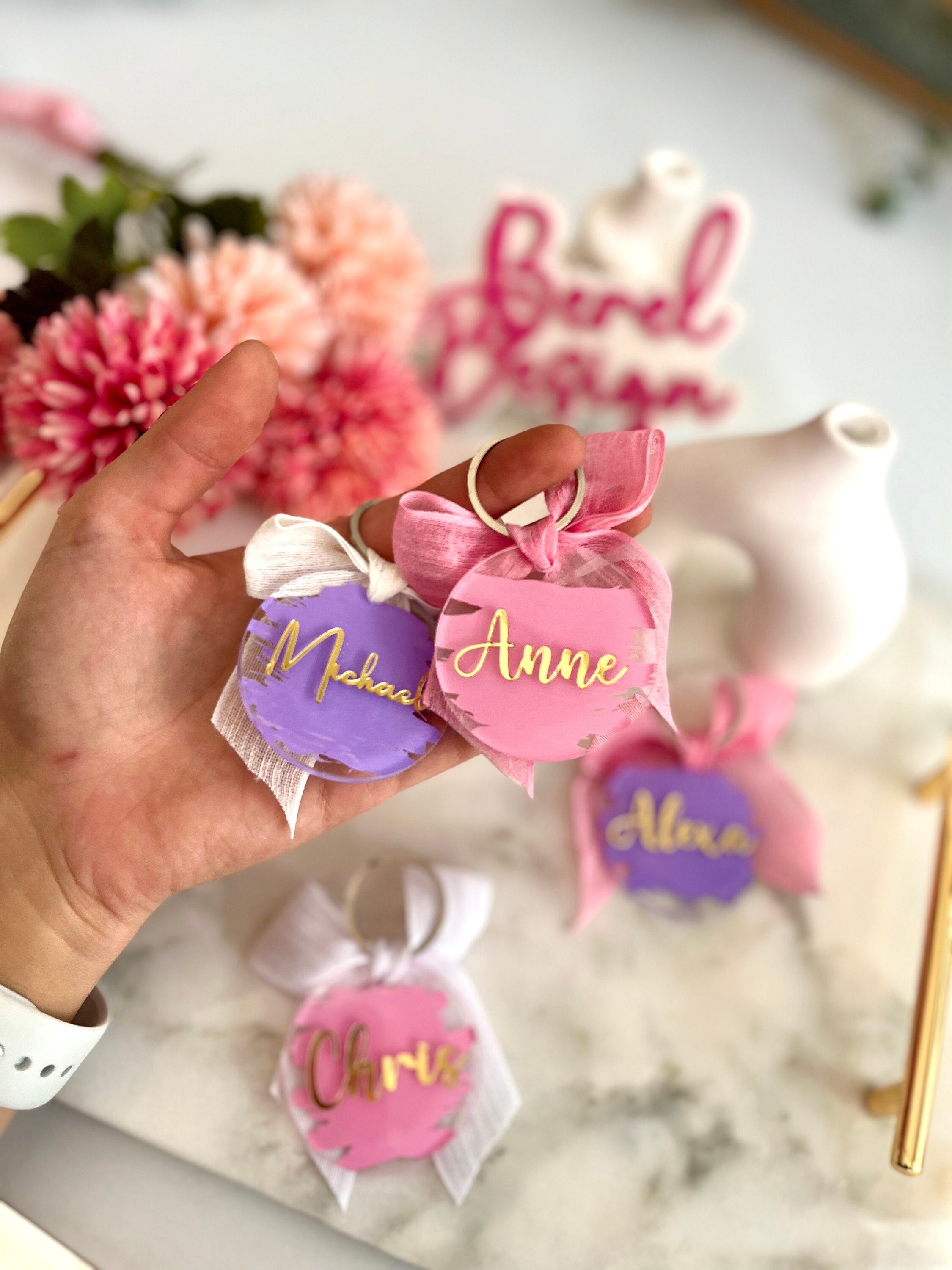 100Pcs Personalized Acrylic Tags Customized Name Tag Decoration Wedding  Favors for Guests Gift Baptism Birthday Diamond