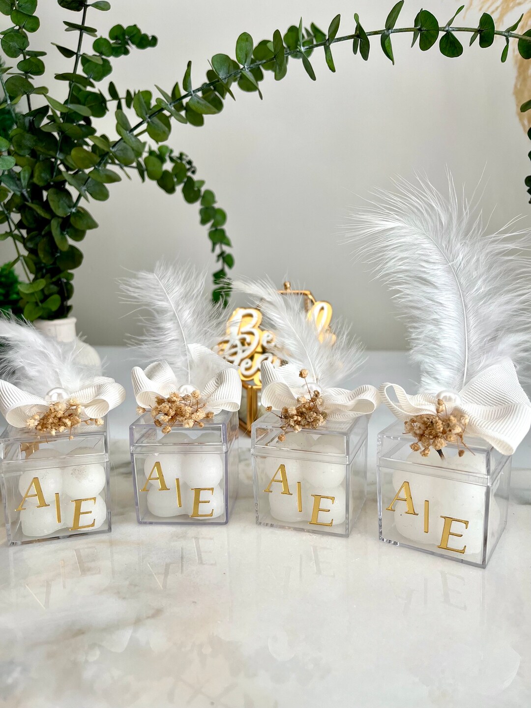 Luxury Wedding Candle With White Feather, Bubble Candle Gift, Save the
