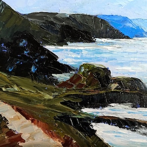 Seascape Original Oil Painting on canvas  panel 9&quot;x12&quot; Palette knife. Ocean coastal art California Seascape Painting, Beach Painting,