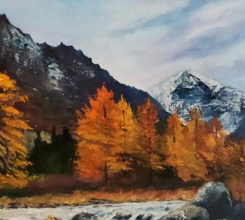 Mountain River Original Oil Painting on Canvas 16"x20" Autumn Landscape ...