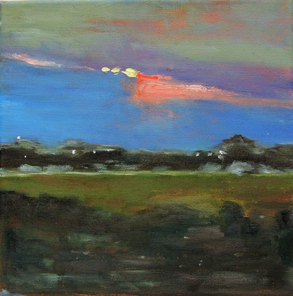 Summer Twilight --Original oil painting on canvas 8"x8"  Wall Art Sunset art