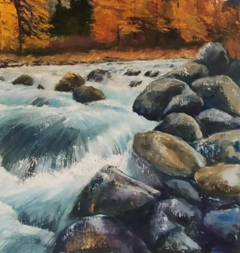 Mountain River Original Oil Painting on Canvas 16"x20" Autumn Landscape ...