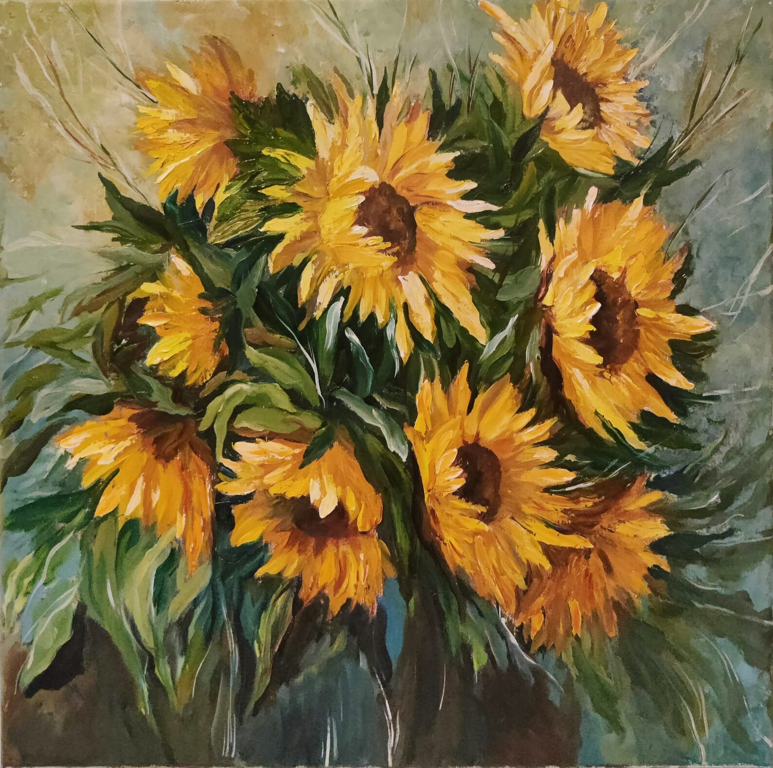 Sunflowers. Original Oil Painting on Canvas. Palette Knife Art Hand ...