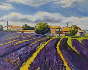 Lavender Field Original Oil Painting on Canvas 16