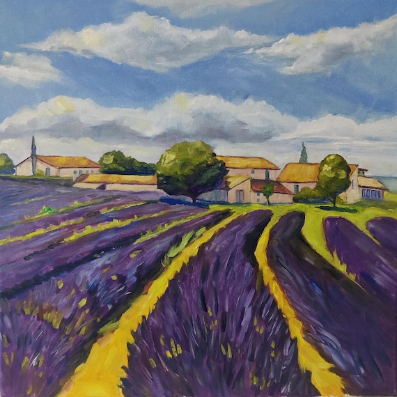 油彩画【lavender】一点もの　F4 Lavender Field Original Oil Painting on Canvas 16