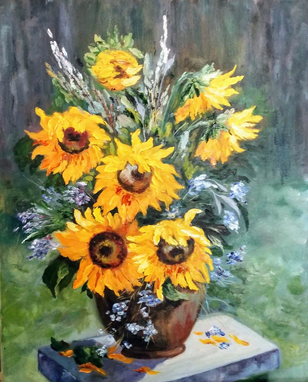 Sunflowers. Original Oil Painting on Canvas 16"x20"- Yellow Sunflowers ...