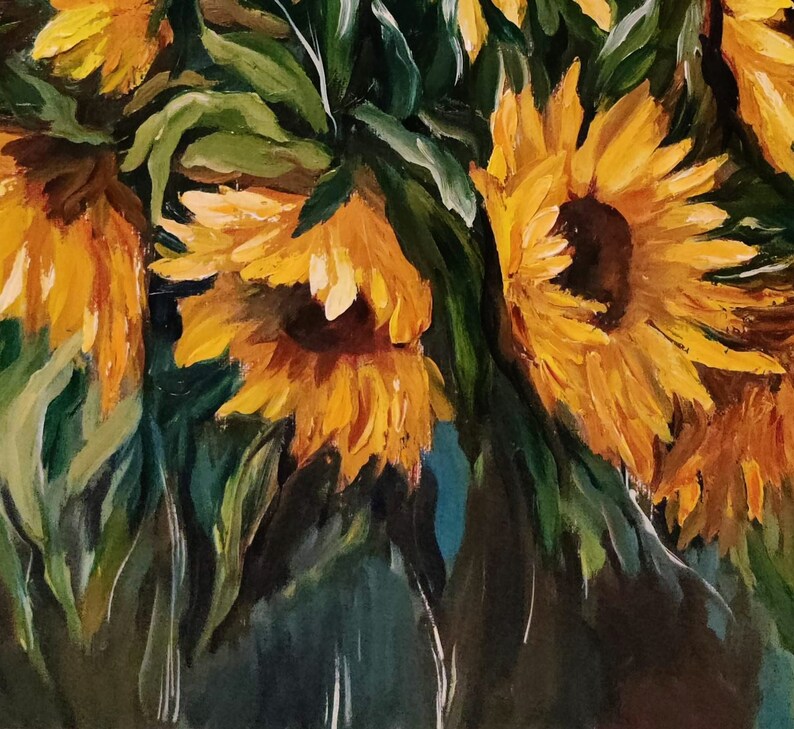 Sunflowers. Original Oil Painting on Canvas. Palette Knife Art Hand ...