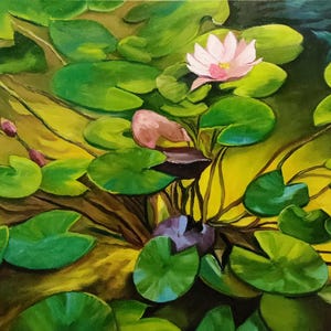 Water Lilies. Water Lily pond painting, original landscape art Original Oil Painting on canvas 18&quot;x24
