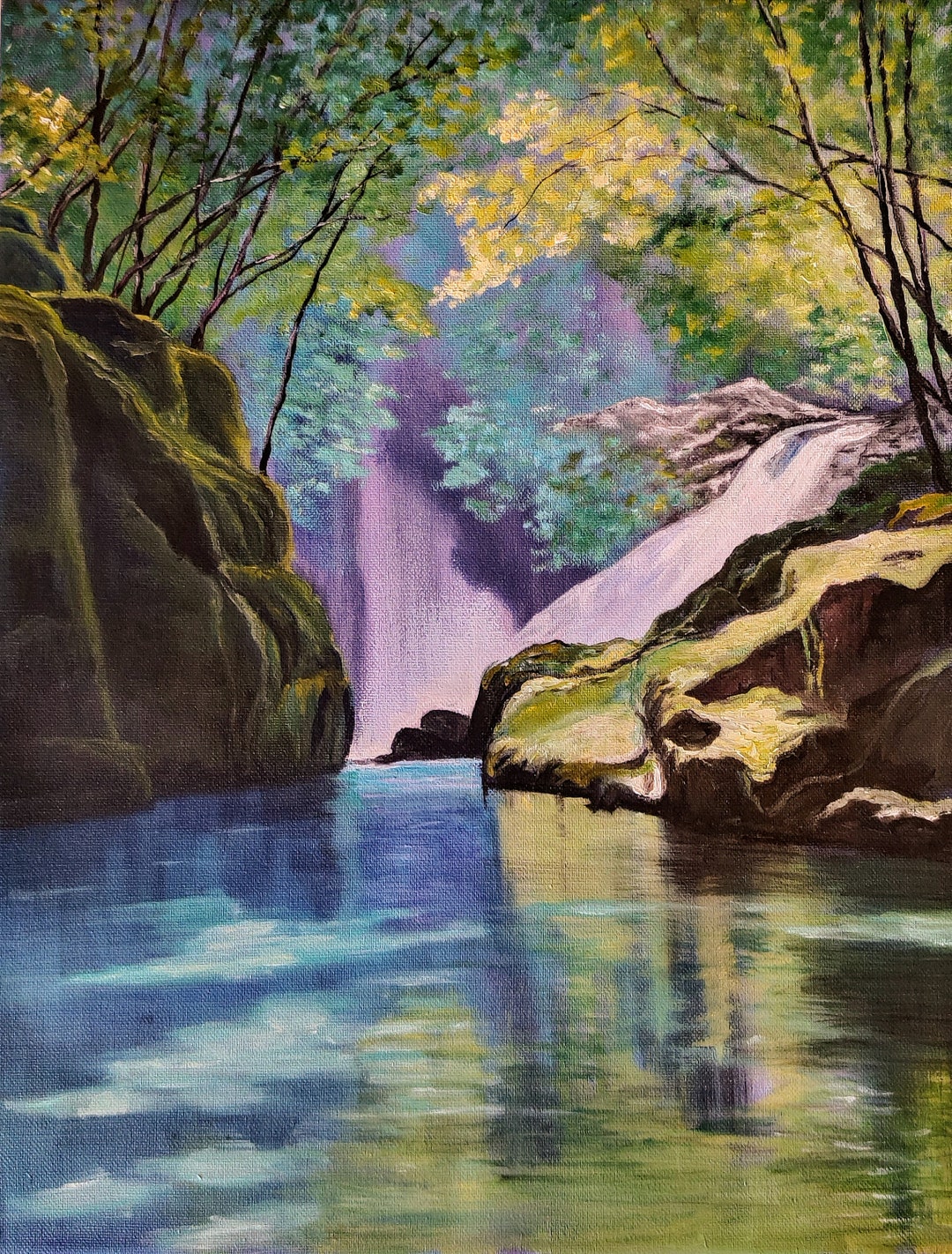 Waterfall. Original Oil Painting Landscape 100% Hand Painted on Canvas ...