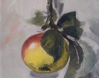 Apple ORIGINAL Oil Painting on canvas 8"x10" Botanical Wall Art Wall Decor Kitchen Wall Art Fruit Painting