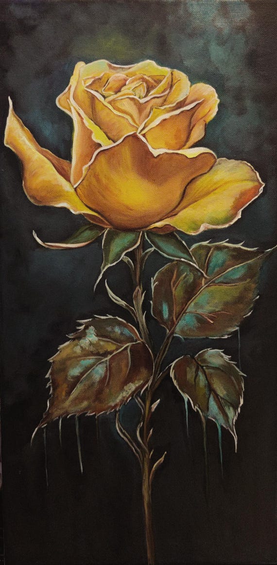 Yellow Rose Original Oil Painting on Canvas 10