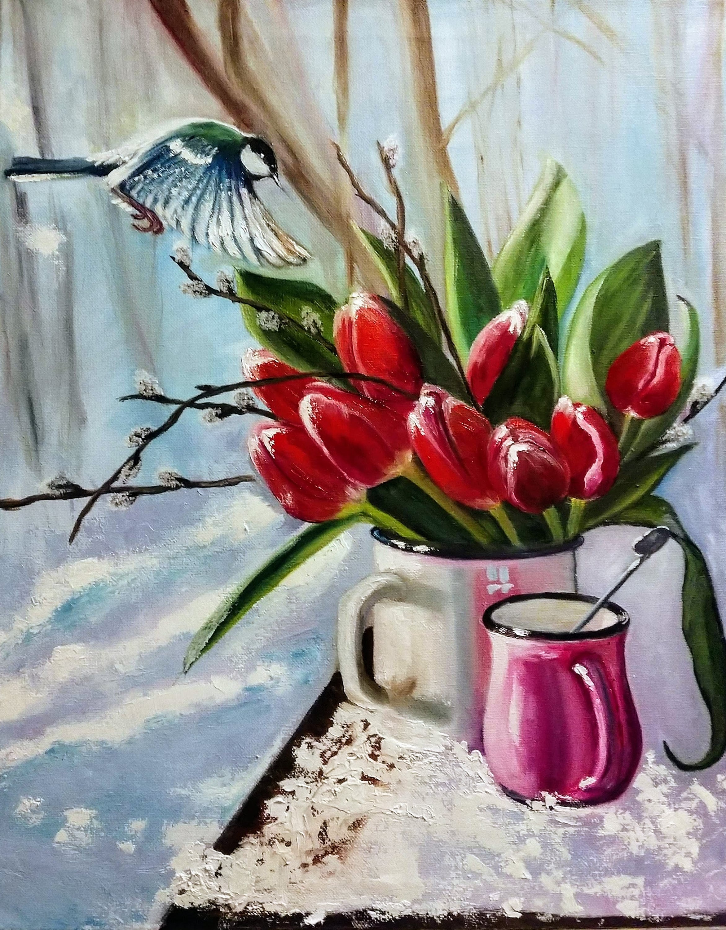 The Arrival of Spring. Oil on Canvas 16x20 Original Art Work Red Tulip ...
