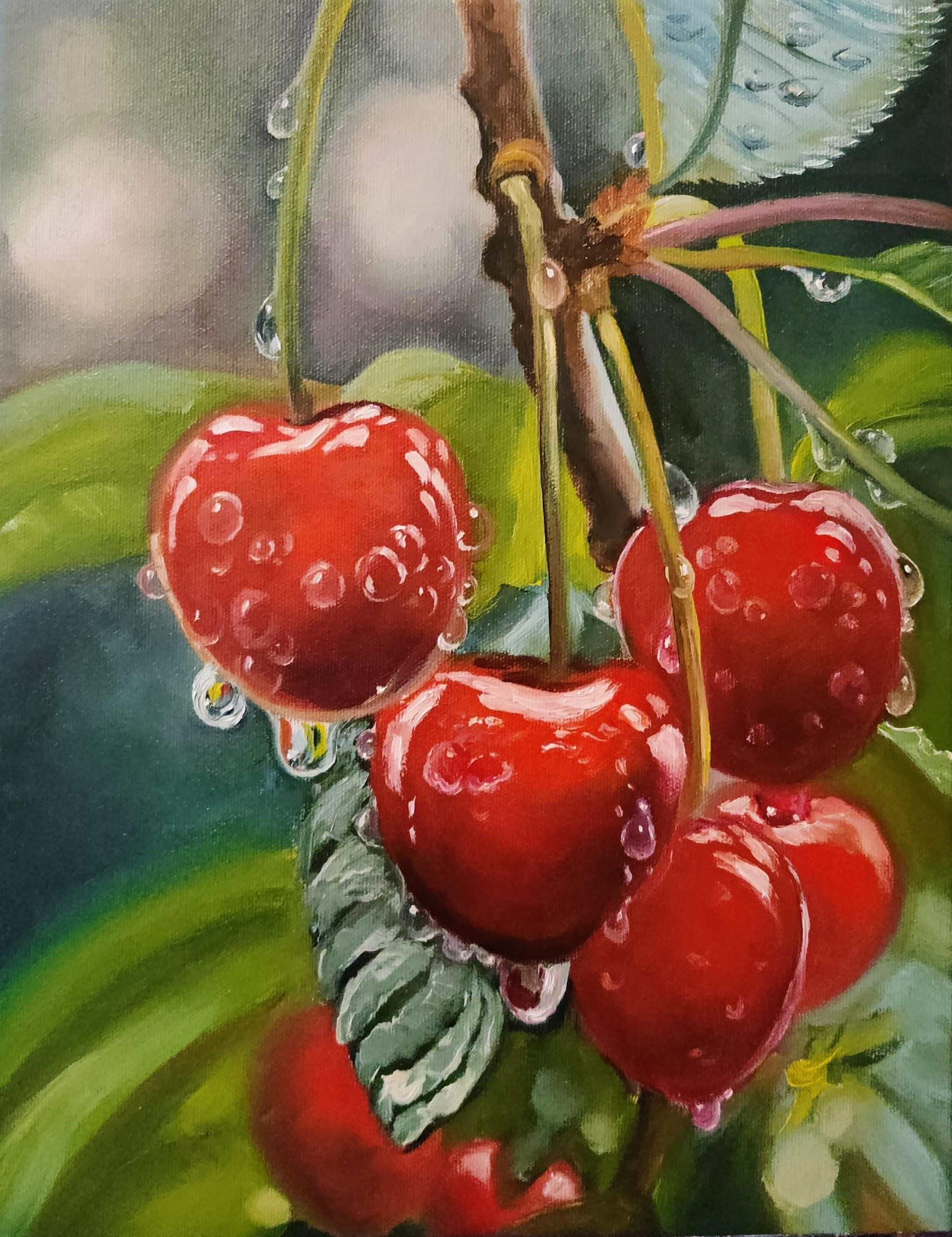 Cherry Branch Original Oil Painting on Canvas 11
