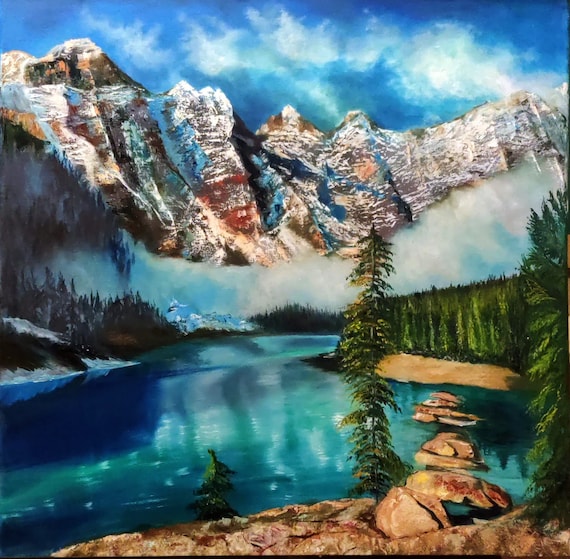 Moraine Lake in Banff National Park Hand Painted Original