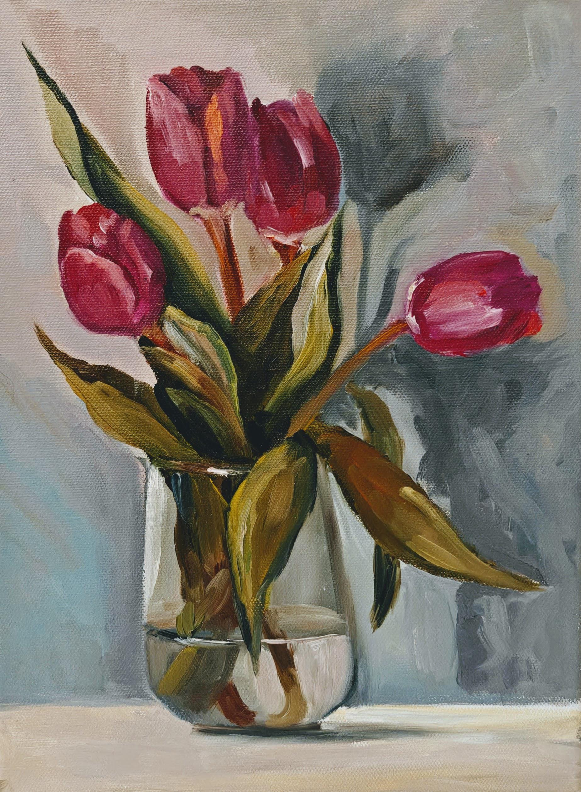 Tulips in a Vase Original Oil Painting on Canvas 9"x12" Still Life Home ...