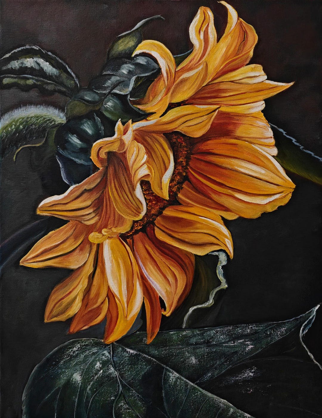 Sunflower Oil Painting Original Oil Painting on Canvas 14"x18" Floral ...