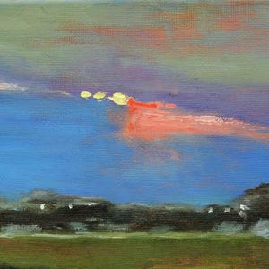 Summer Twilight --Original oil painting on canvas 8"x8" Wall Art Sunset art image 6