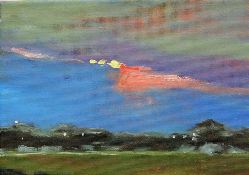 Summer Twilight --Original oil painting on canvas 8"x8" Wall Art Sunset art image 6
