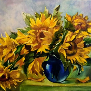 Sunflowers. Original Oil Painting on canvas 18&quot;x24&quot;Sunflower Painting, Realistic Flower Floral Still life,  Wall Art, Birthday gift