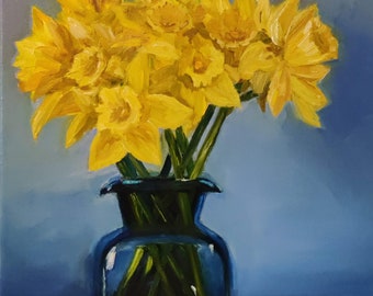 Daffodils original oil painting on canvas 11"x14"still life art floral artwork home decor Mother's day gift