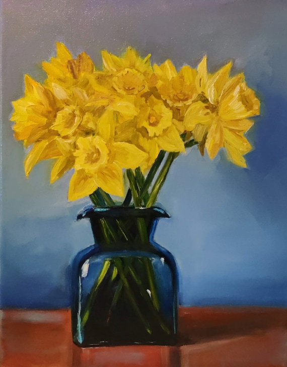 Daffodils original oil painting on canvas 11"x14"still life art floral artwork home decor Mother's day gift