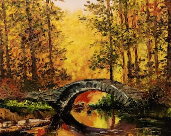Stone Bridge. Original Oil Painting on canvas 12"12"