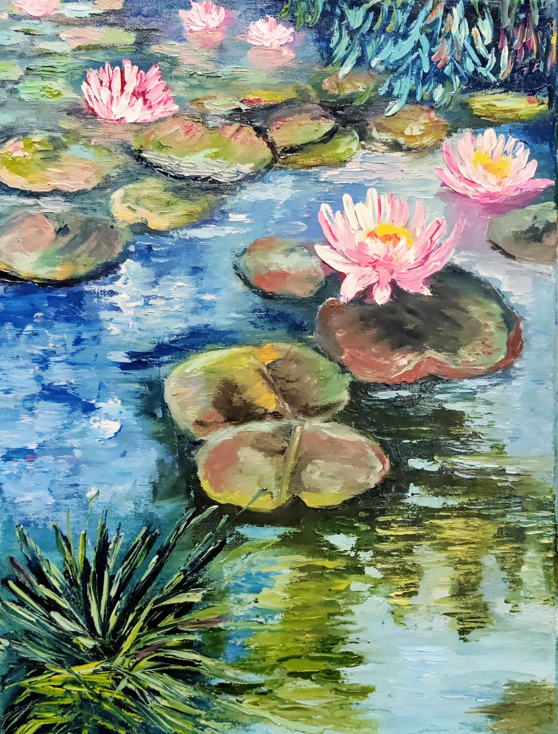 Water Lily Pond. Landscape Art Original Oil Painting on Canvas 12"x16 ...