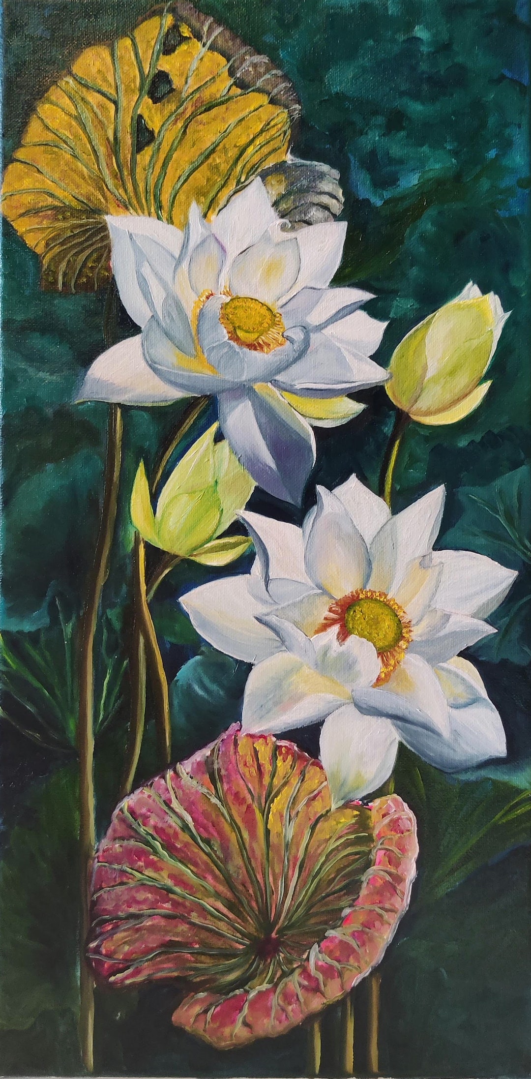 Lotus Painting Lotus Flower, Original Oil Painting Water Lily Painting ...