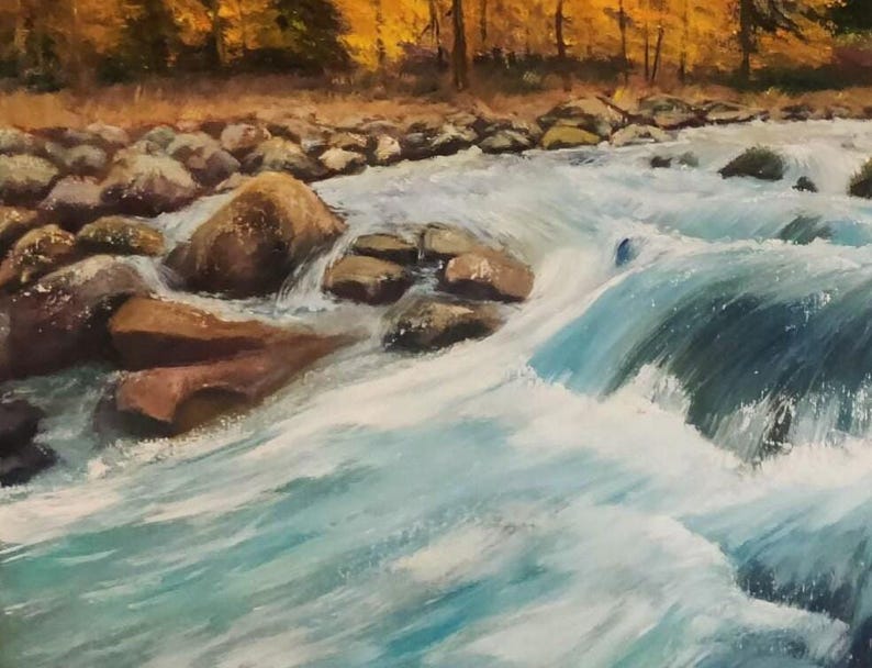 Mountain River Original Oil Painting on Canvas 16"x20" Autumn Landscape ...