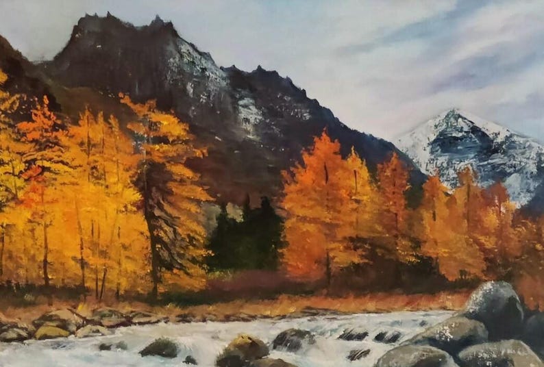 Mountain River Original Oil Painting on Canvas 16"x20" Autumn Landscape ...